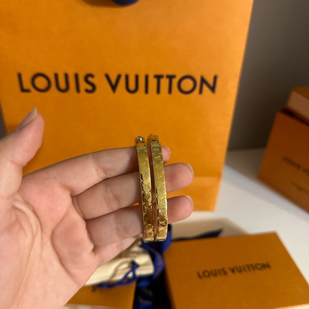 Louis Vuitton Gold Monogram Engraved Bangle Bracelet - Picture 3 of 6